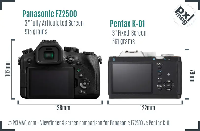 Panasonic FZ2500 vs Pentax K-01 Screen and Viewfinder comparison