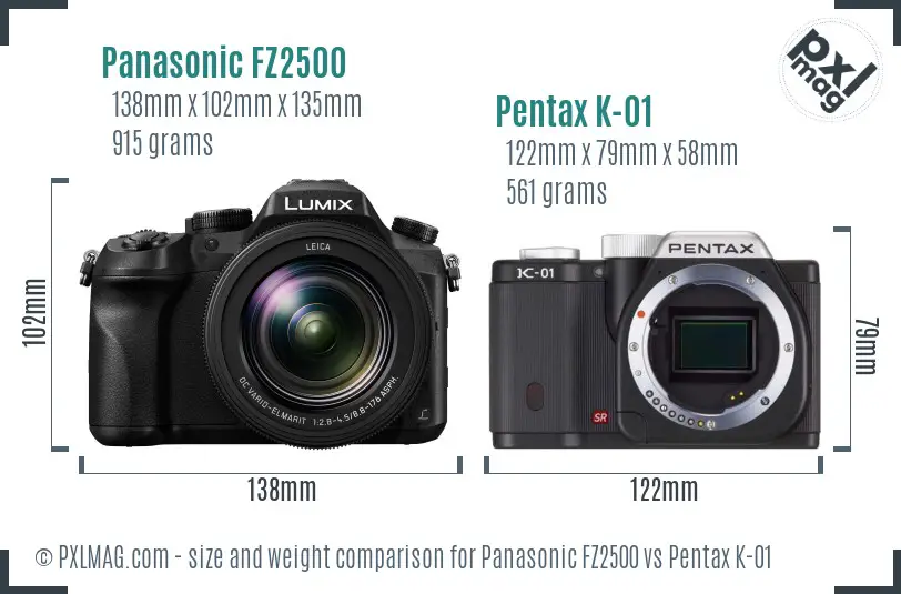 Panasonic FZ2500 vs Pentax K-01 size comparison
