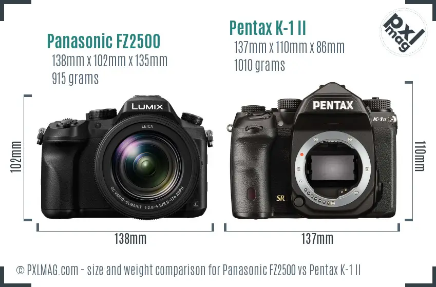 Panasonic FZ2500 vs Pentax K-1 II size comparison
