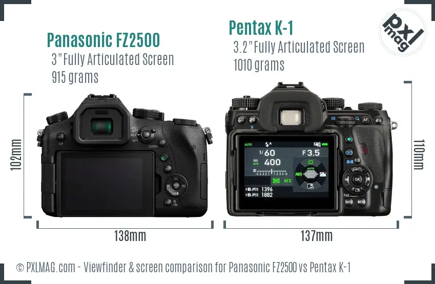 Panasonic FZ2500 vs Pentax K-1 Screen and Viewfinder comparison