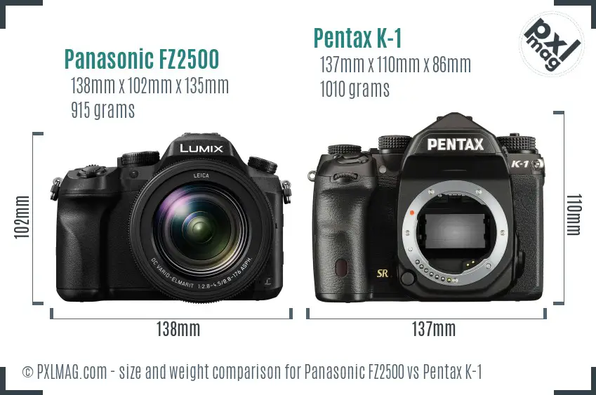Panasonic FZ2500 vs Pentax K-1 size comparison