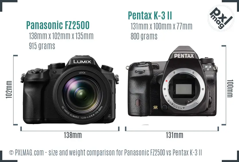 Panasonic FZ2500 vs Pentax K-3 II size comparison