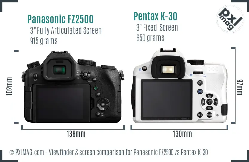 Panasonic FZ2500 vs Pentax K-30 Screen and Viewfinder comparison