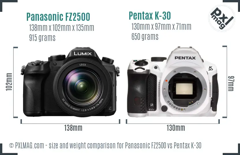 Panasonic FZ2500 vs Pentax K-30 size comparison