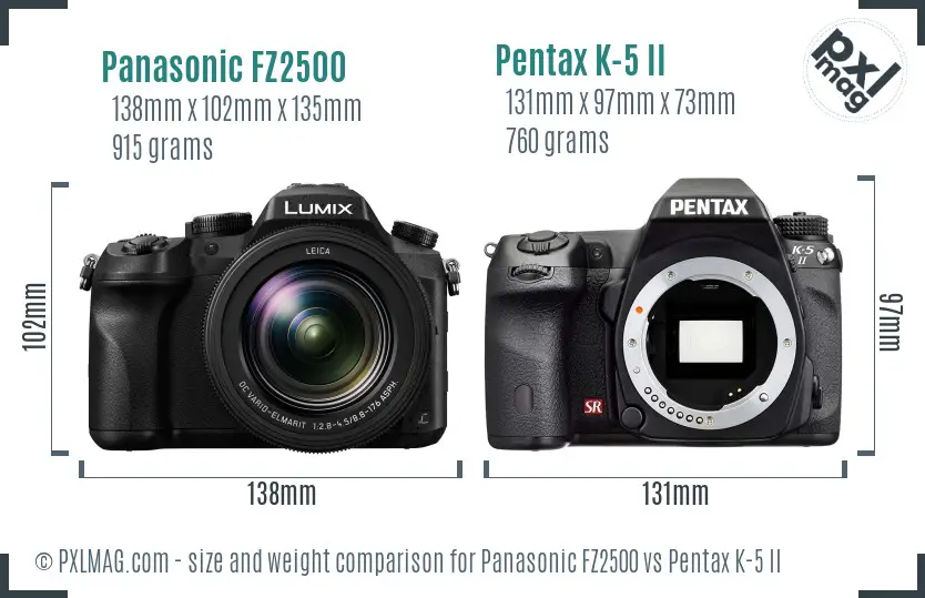 Panasonic FZ2500 vs Pentax K-5 II size comparison