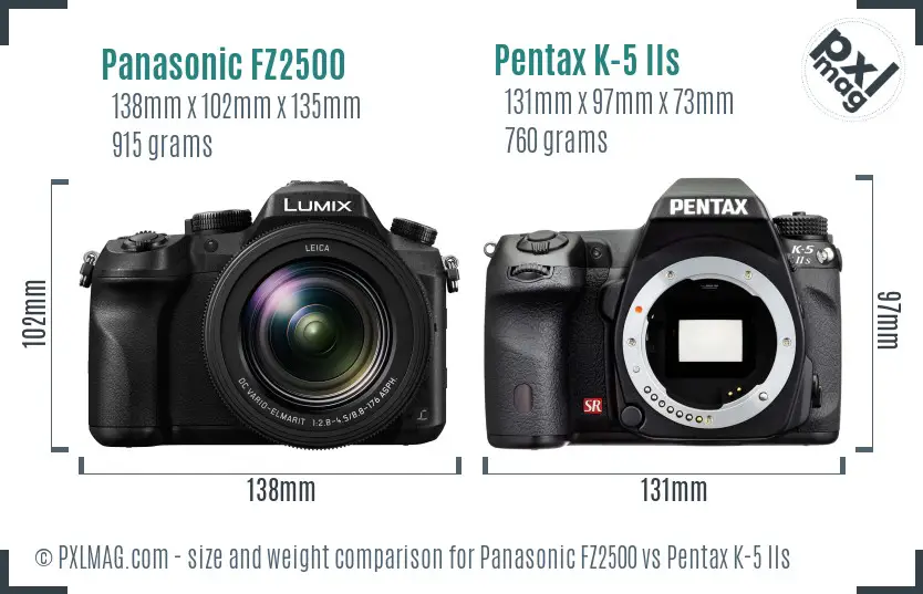 Panasonic FZ2500 vs Pentax K-5 IIs size comparison