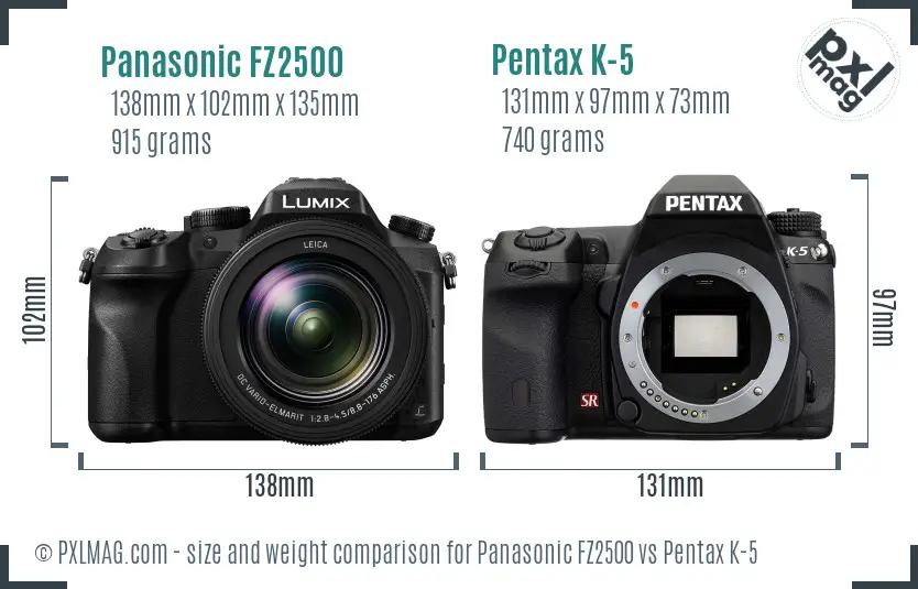 Panasonic FZ2500 vs Pentax K-5 size comparison