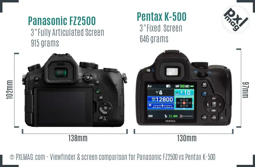 Panasonic FZ2500 vs Pentax K-500 Screen and Viewfinder comparison