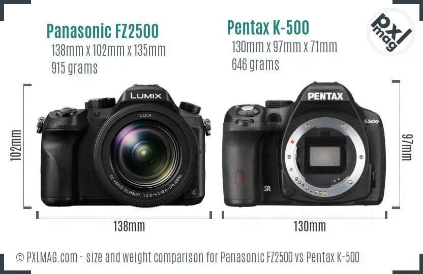 Panasonic FZ2500 vs Pentax K-500 size comparison