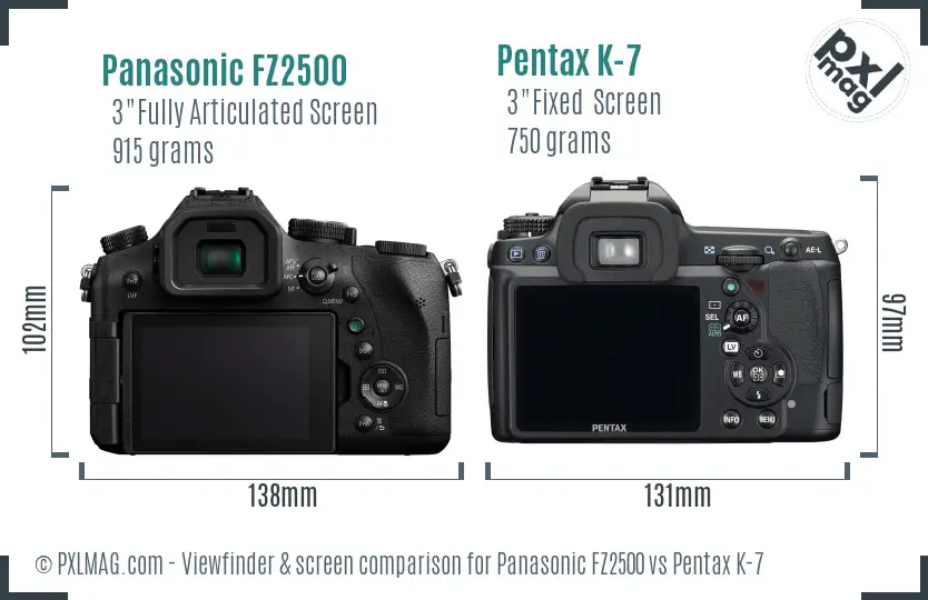 Panasonic FZ2500 vs Pentax K-7 Screen and Viewfinder comparison