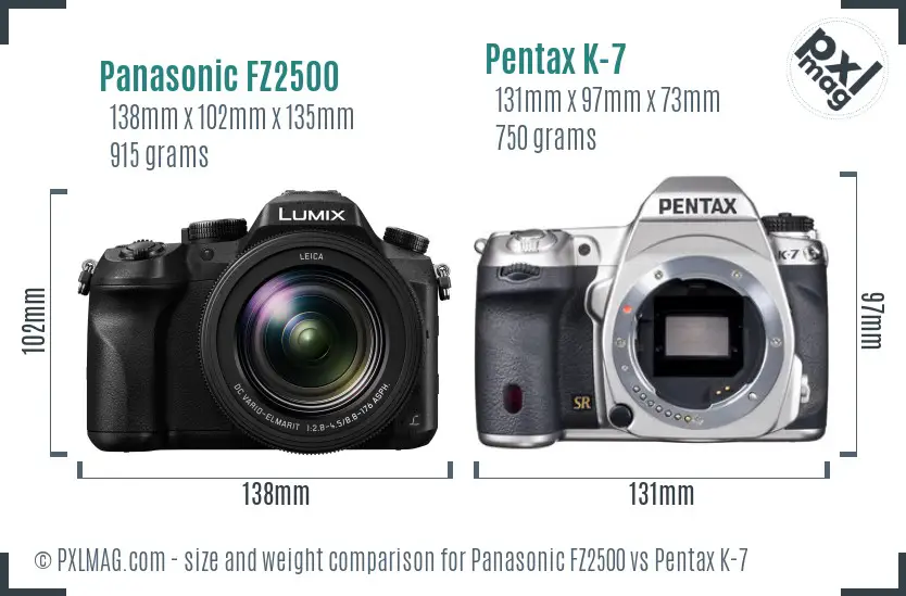 Panasonic FZ2500 vs Pentax K-7 size comparison