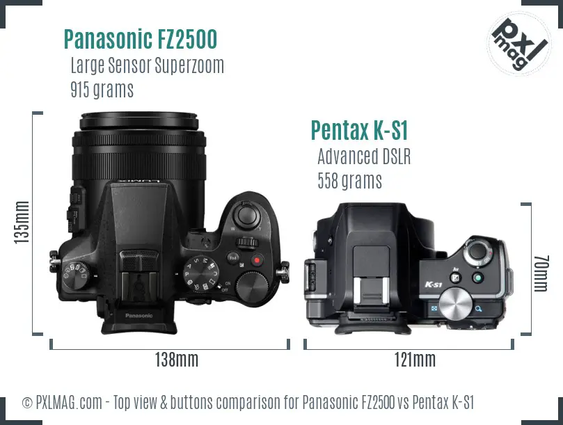 Panasonic FZ2500 vs Pentax K-S1 top view buttons comparison