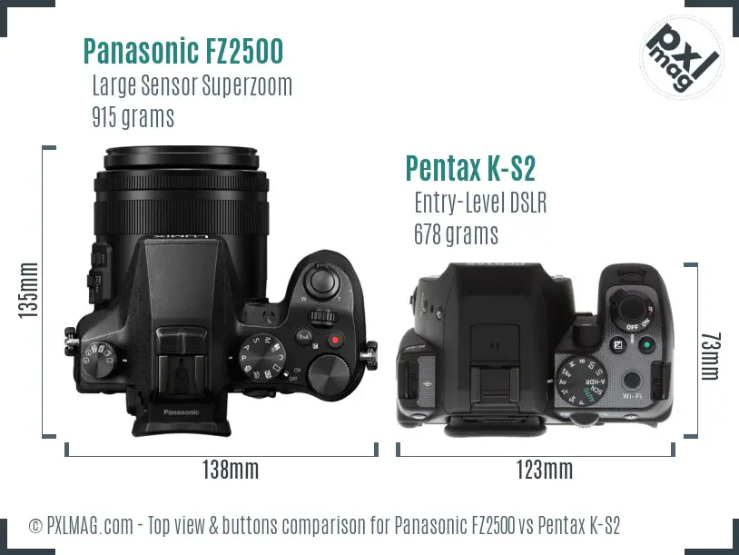 Panasonic FZ2500 vs Pentax K-S2 top view buttons comparison
