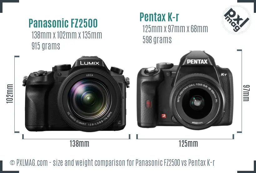 Panasonic FZ2500 vs Pentax K-r size comparison
