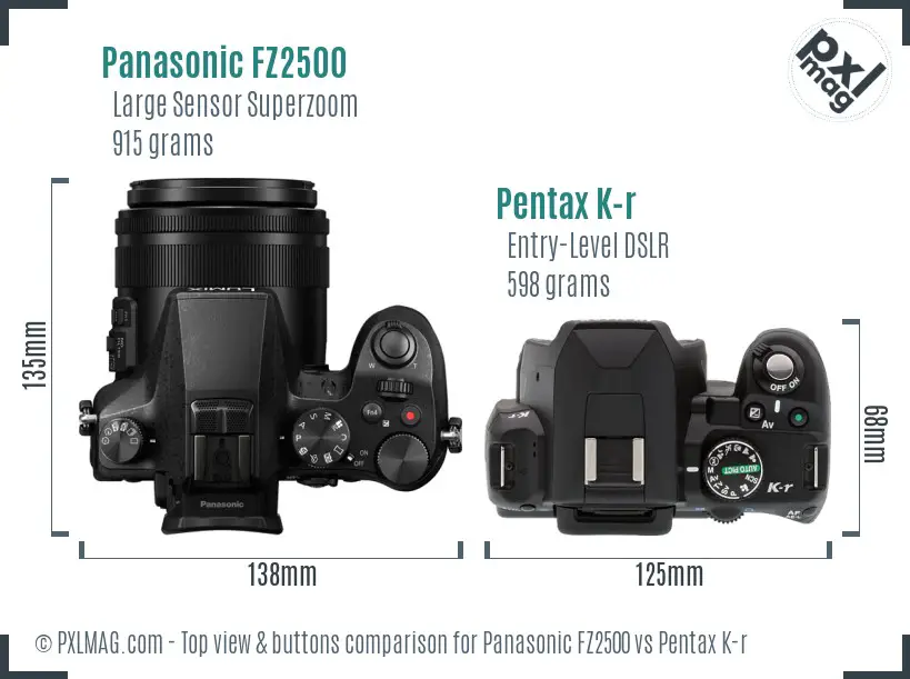 Panasonic FZ2500 vs Pentax K-r top view buttons comparison