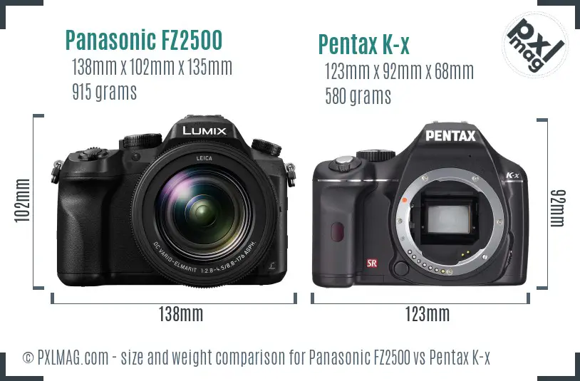 Panasonic FZ2500 vs Pentax K-x size comparison