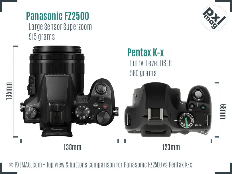 Panasonic FZ2500 vs Pentax K-x top view buttons comparison