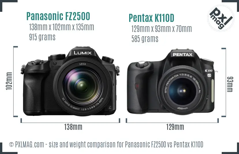 Panasonic FZ2500 vs Pentax K110D size comparison