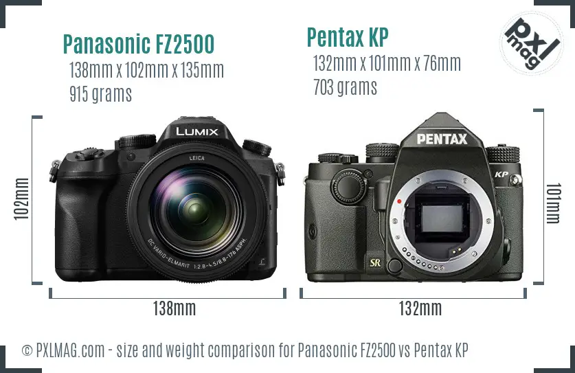 Panasonic FZ2500 vs Pentax KP size comparison