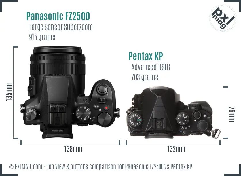 Panasonic FZ2500 vs Pentax KP top view buttons comparison