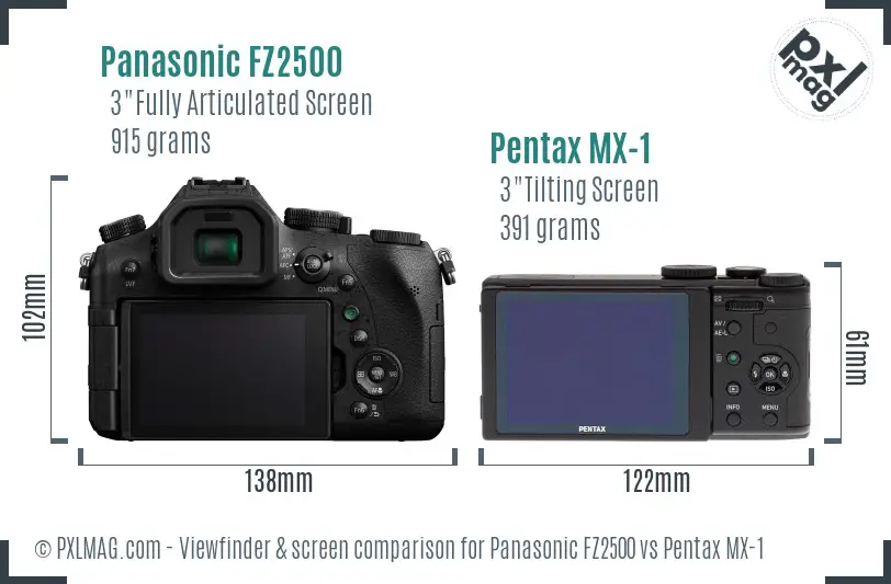 Panasonic FZ2500 vs Pentax MX-1 Screen and Viewfinder comparison