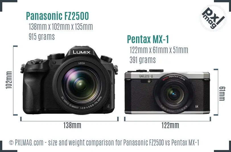Panasonic FZ2500 vs Pentax MX-1 size comparison