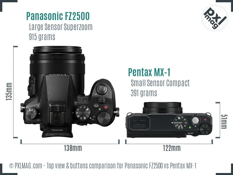 Panasonic FZ2500 vs Pentax MX-1 top view buttons comparison