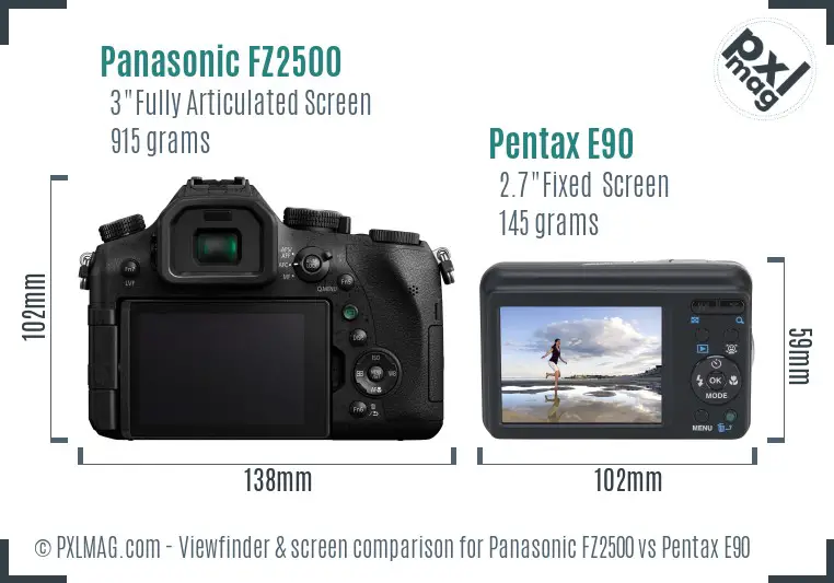 Panasonic FZ2500 vs Pentax E90 Screen and Viewfinder comparison