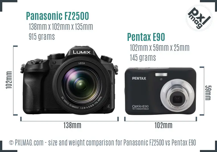 Panasonic FZ2500 vs Pentax E90 size comparison