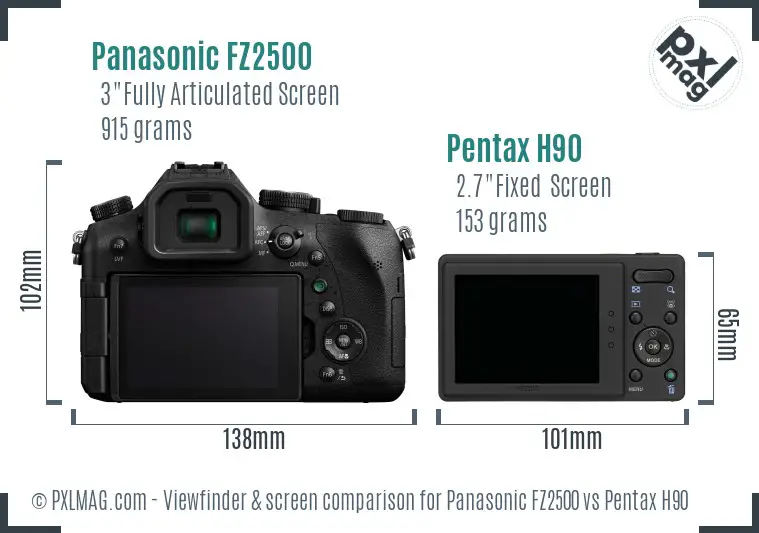 Panasonic FZ2500 vs Pentax H90 Screen and Viewfinder comparison