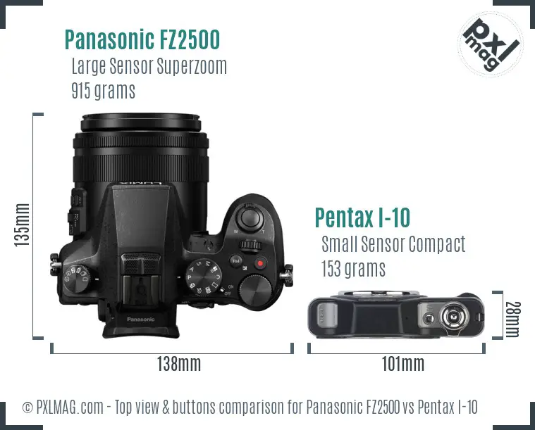 Panasonic FZ2500 vs Pentax I-10 top view buttons comparison