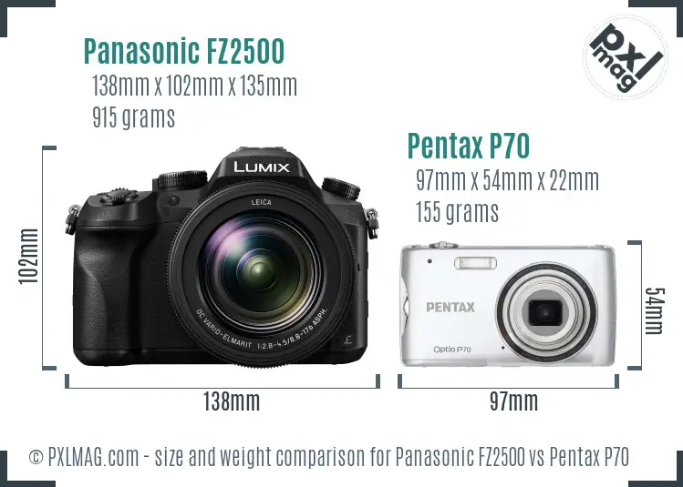 Panasonic FZ2500 vs Pentax P70 size comparison