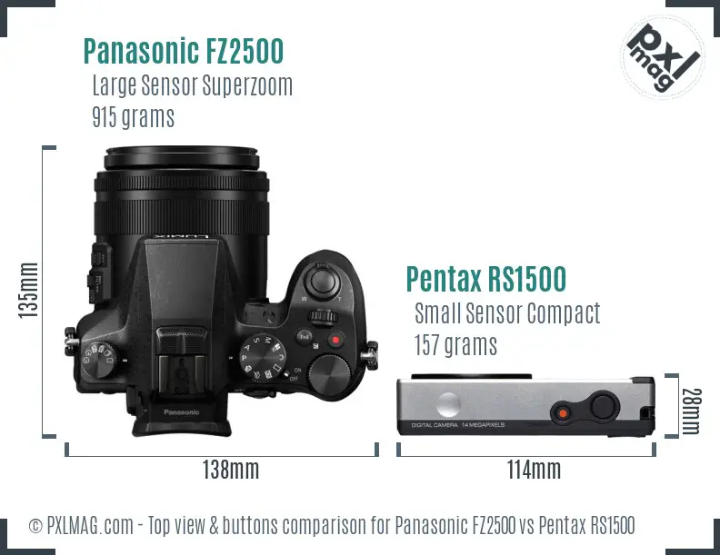 Panasonic FZ2500 vs Pentax RS1500 top view buttons comparison