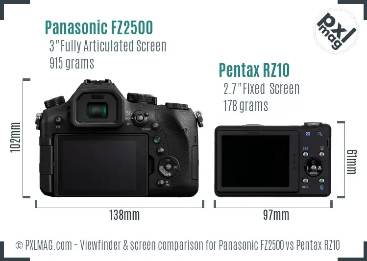 Panasonic FZ2500 vs Pentax RZ10 Screen and Viewfinder comparison