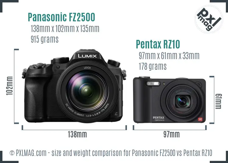 Panasonic FZ2500 vs Pentax RZ10 size comparison