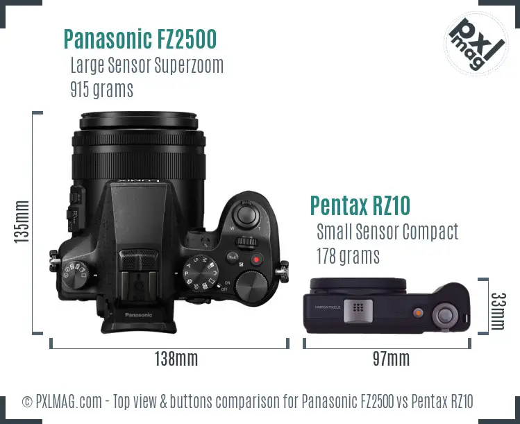 Panasonic FZ2500 vs Pentax RZ10 top view buttons comparison