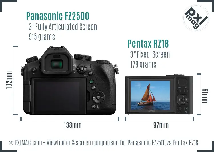 Panasonic FZ2500 vs Pentax RZ18 Screen and Viewfinder comparison