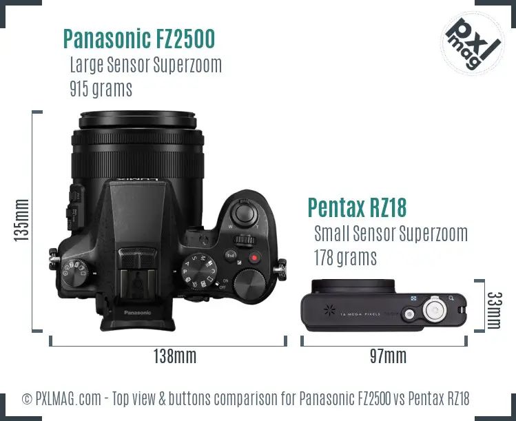 Panasonic FZ2500 vs Pentax RZ18 top view buttons comparison