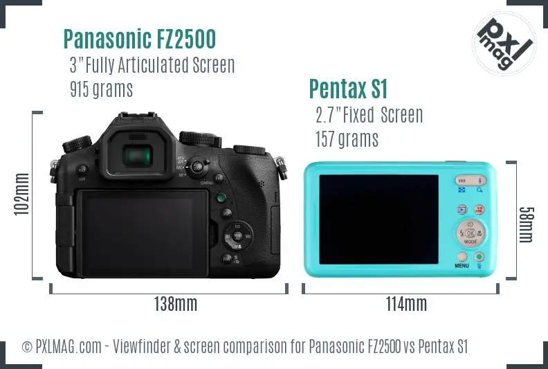 Panasonic FZ2500 vs Pentax S1 Screen and Viewfinder comparison