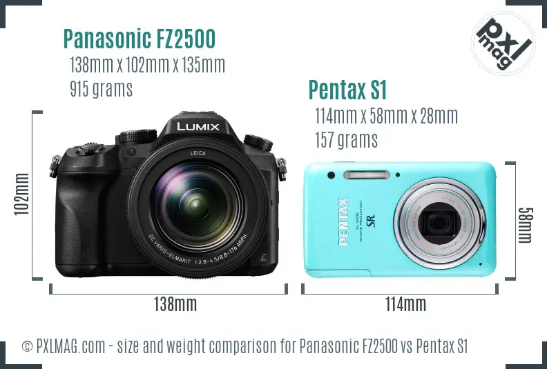 Panasonic FZ2500 vs Pentax S1 size comparison