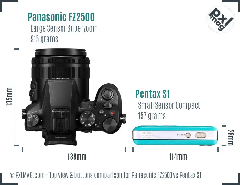 Panasonic FZ2500 vs Pentax S1 top view buttons comparison