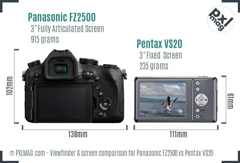 Panasonic FZ2500 vs Pentax VS20 Screen and Viewfinder comparison