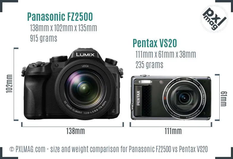 Panasonic FZ2500 vs Pentax VS20 size comparison