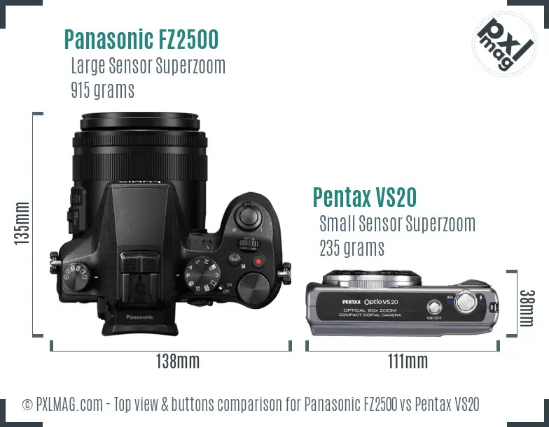 Panasonic FZ2500 vs Pentax VS20 top view buttons comparison