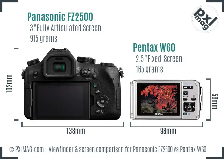 Panasonic FZ2500 vs Pentax W60 Screen and Viewfinder comparison