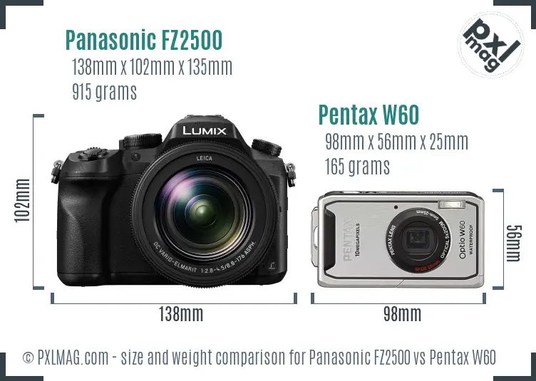 Panasonic FZ2500 vs Pentax W60 size comparison
