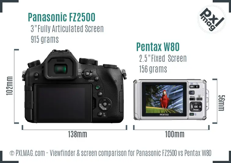 Panasonic FZ2500 vs Pentax W80 Screen and Viewfinder comparison