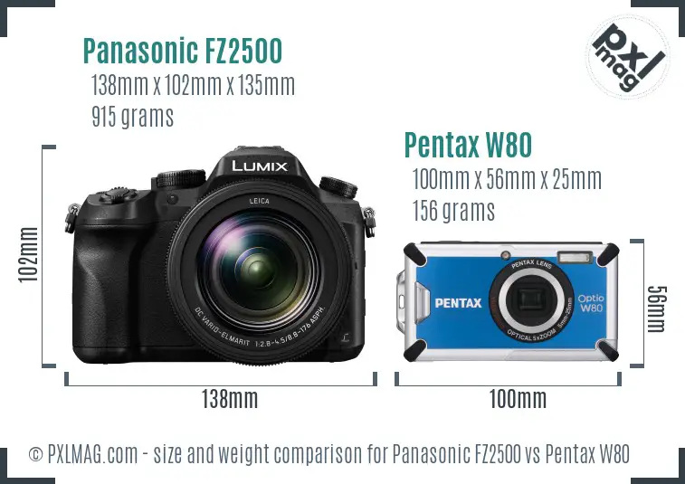 Panasonic FZ2500 vs Pentax W80 size comparison