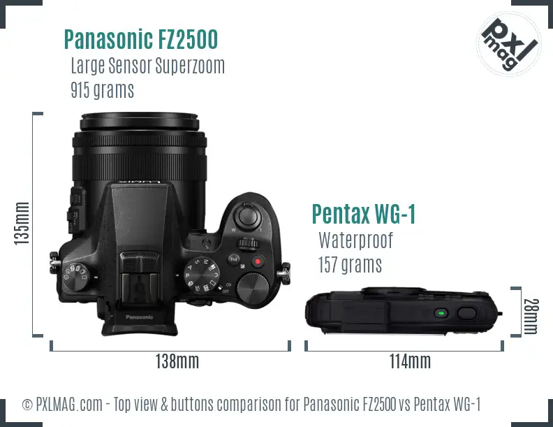 Panasonic FZ2500 vs Pentax WG-1 top view buttons comparison
