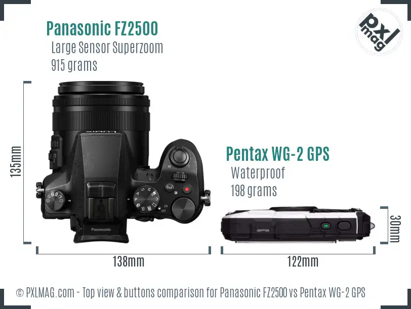 Panasonic FZ2500 vs Pentax WG-2 GPS top view buttons comparison